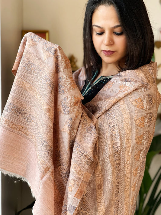 Peach Woven Kaani Jaal Pashmina Stole