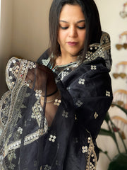 Black Organza Dupatta with Foil Mirror Work