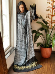 Black Handmade Shibori Dupatta in Modal Silk