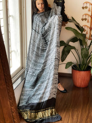 Black Handmade Shibori Dupatta in Modal Silk