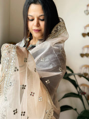 Peach Organza Dupatta with Foil Mirror Work