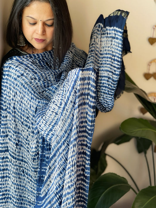 Blue Handmade Shibori Dupatta in Modal Silk
