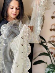 Cream Organza Dupatta with Foil Mirror Work