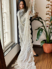 Cream Organza Dupatta with Foil Mirror Work