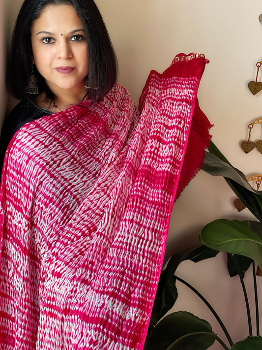 Pink Handmade Shibori Dupatta in Modal Silk