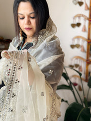 Cream Organza Dupatta with Foil Mirror Work