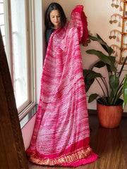 Pink Handmade Shibori Dupatta in Modal Silk
