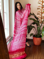 Pink Handmade Shibori Dupatta in Modal Silk