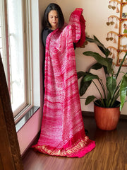 Pink Handmade Shibori Dupatta in Modal Silk