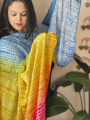 Multicolor Handmade Shibori Dupatta in Modal Silk