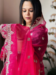 Hot Pink Organza Dupatta with Foil Mirror Work