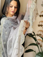 Baby Pink Organza Dupatta with Foil Mirror Work