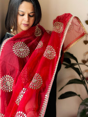 Red Organza Dupatta with Foil Mirror Work