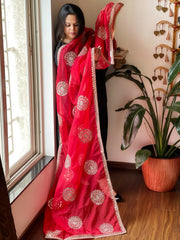 Red Organza Dupatta with Foil Mirror Work