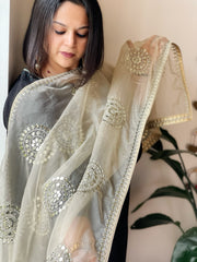 Cream Organza Dupatta with Foil Mirror Work