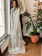 Cream Organza Dupatta with Foil Mirror Work