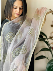 Baby Pink Organza Dupatta with Foil Mirror Work