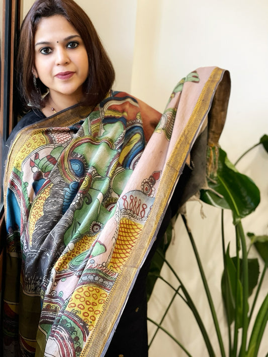 Handpainted Kalamkari Dupatta in Cotton
