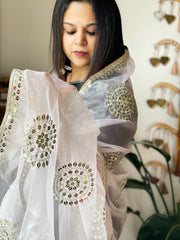 Baby Pink Organza Dupatta with Foil Mirror Work