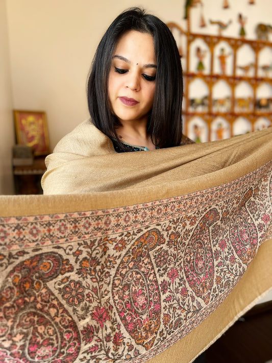 Yellowish Brown Woven Pashmina Shawl with Kaani Pallu