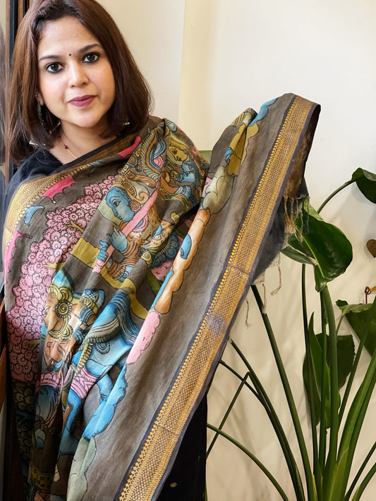 Handpainted Kalamkari Dupatta in Cotton