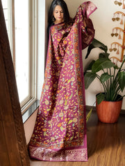 Wine Printed Kalamkari Dupatta with Sequin Work and Zari Pallu in Dola Silk