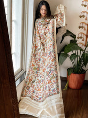 Ivory Printed Kalamkari Dupatta with Sequin Work and Zari Pallu in Dola Silk