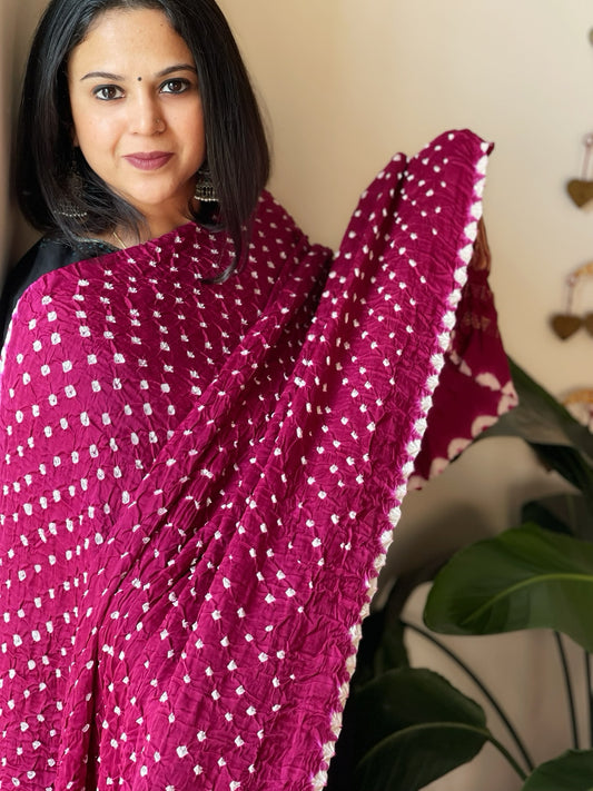 Rani Bandhani Dupatta with Zari Pallu in Modal Silk