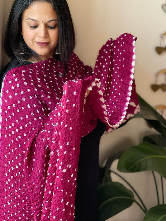 Rani Bandhani Dupatta with Zari Pallu in Modal Silk