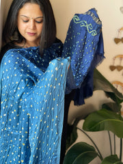 Blue Bandhani Dupatta with Zari Pallu in Modal Silk