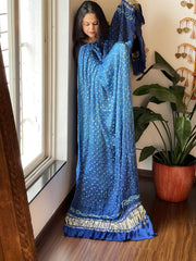 Blue Bandhani Dupatta with Zari Pallu in Modal Silk