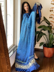 Blue Bandhani Dupatta with Zari Pallu in Modal Silk