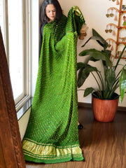 Green Bandhani Dupatta with Zari Pallu in Modal Silk
