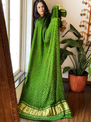 Green Bandhani Dupatta with Zari Pallu in Modal Silk