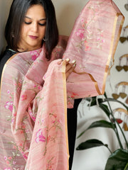 Pink Kota Organza Dupatta with cross-stitch Jaal embroidery