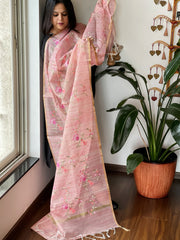 Pink Kota Organza Dupatta with cross-stitch Jaal embroidery