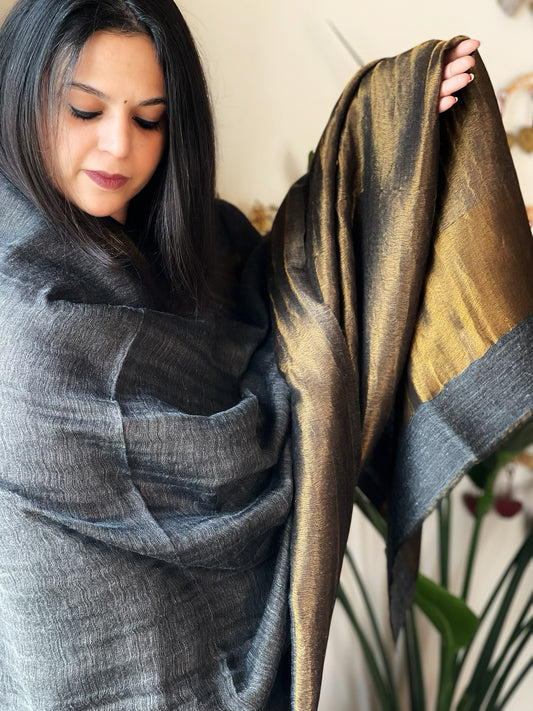 Dark Grey Pashmina Shawl with Zari