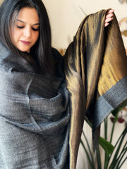 Dark Grey Pashmina Shawl with Zari