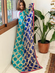 Firozi, Royal Blue Chinon Dupatta with Gota Lace Work