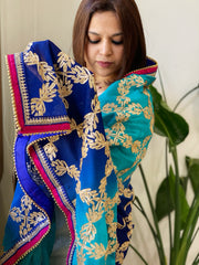 Firozi, Royal Blue Chinon Dupatta with Gota Lace Work