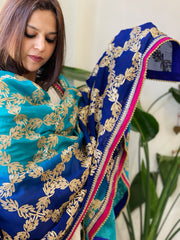 Firozi, Royal Blue Chinon Dupatta with Gota Lace Work
