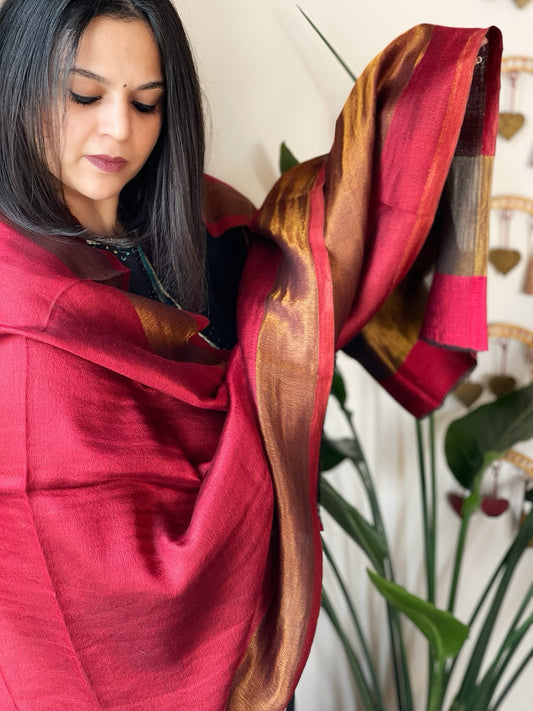 Maroon Pashmina Stole with Zari