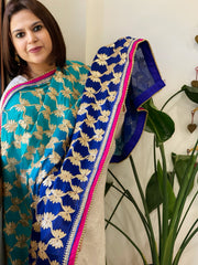 Firozi, Royal Blue Chinon Dupatta with Gota Lace Work