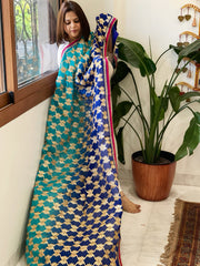 Firozi, Royal Blue Chinon Dupatta with Gota Lace Work