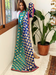 Firozi, Royal Blue Chinon Dupatta with Gota Lace Work