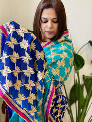 Firozi, Royal Blue Chinon Dupatta with Gota Lace Work