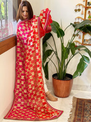 Pink, Red Chinon Dupatta with Gota Lace Work