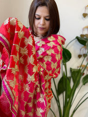 Pink, Red Chinon Dupatta with Gota Lace Work