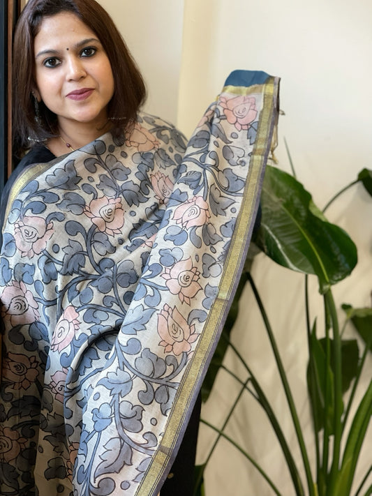 Handpainted Kalamkari Dupatta in Chanderi Silk
