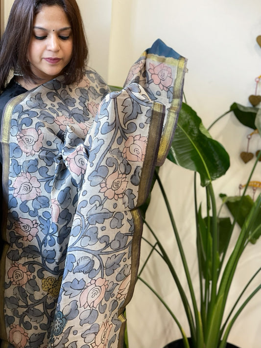 Handpainted Kalamkari Dupatta in Chanderi Silk